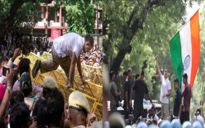 चुनाव आयोग के खिलाफ विपक्ष का हल्लाबोल, बैरिकेड पर चढ़े राहुल गांधी, लहराया तिरंगा
